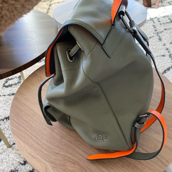 COACH Backpack in Army Green and Neon Orange - Picture 5 of 16